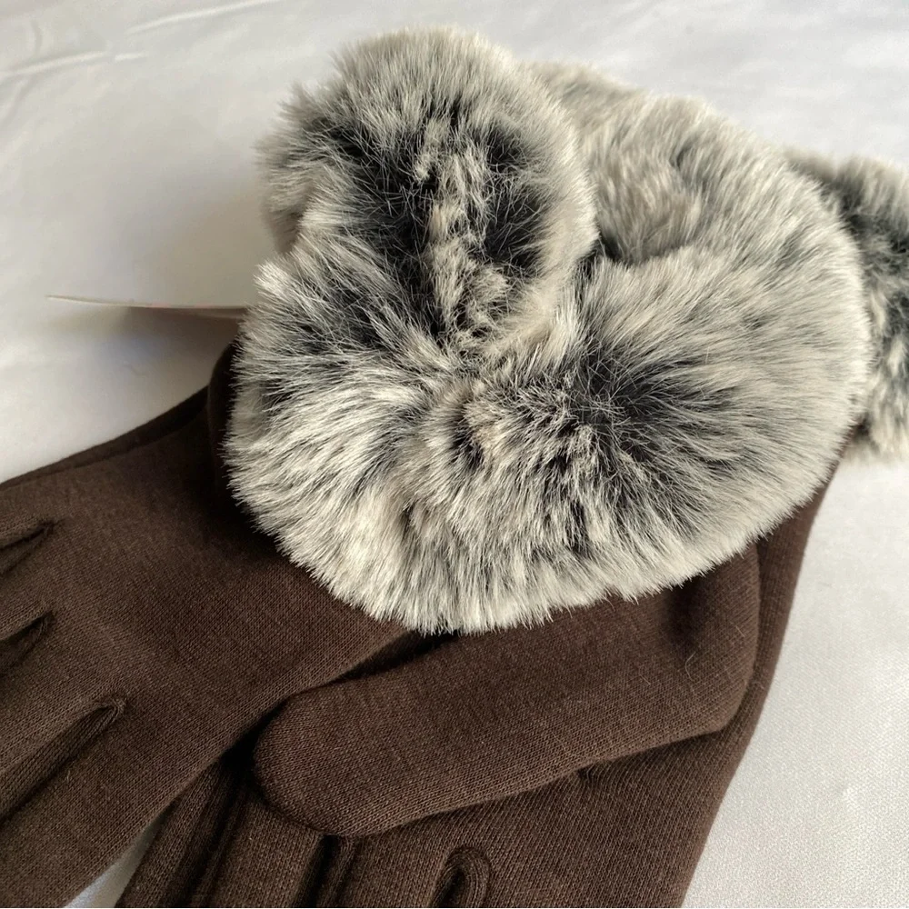 Women’s Touchscreen Thermal Gloves With Faux Fur Brown